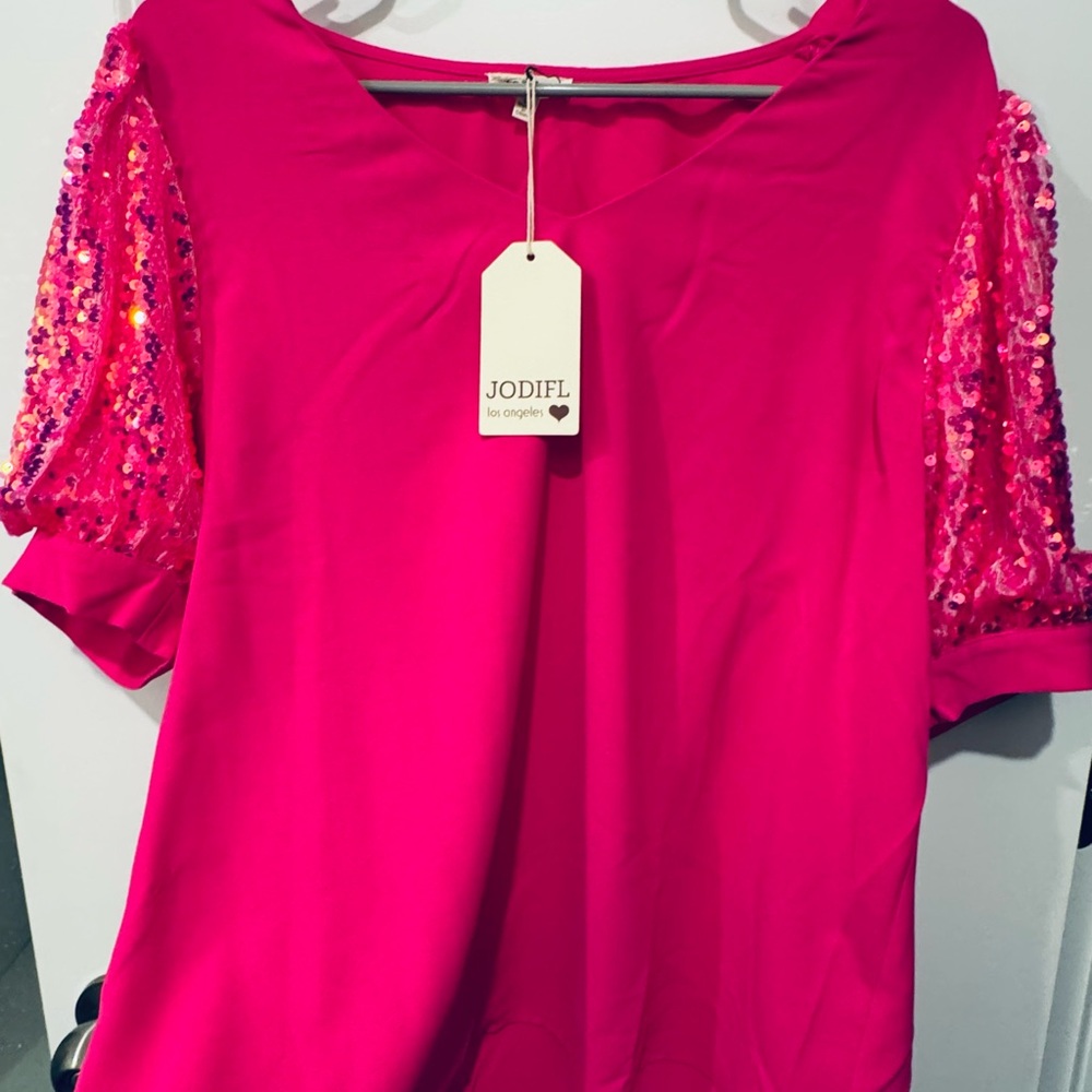 JODIFL Fuchsia Sequin Sleeve Blouse 👚✨